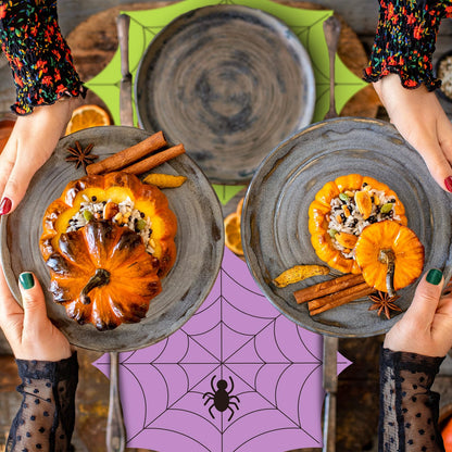 Whaline 48 Pack Halloween Paper Place Mats 13 Inch Spiderweb Disposable Placemats Green Orange Purple Spider Web Paper Table Mats for Kitchen Dinner Table Setting