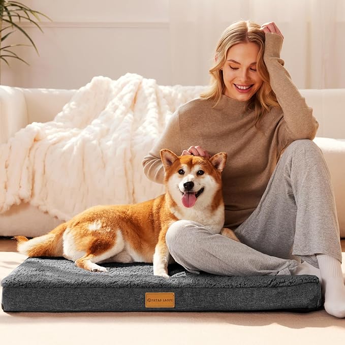 Patas Lague Orthopedic Dog Bed Large Sized Dog 36''X24'',Soft Waterproof Egg Crate Foam Medium Pet Crate Beds Mat with Removable Washable Cover and Non-Slip Bottom, Dark Grey