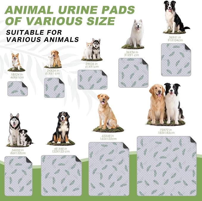 WanpeeGoo Washable Pee Pads for Dogs, 2Pack Reusable Puppy Pads, Super Absorbent & Leakproof Dog Pads, Anti-Slip Dog Pee Pads for Puppy Training & Incontinence, Leaf Pattern 36"x41"
