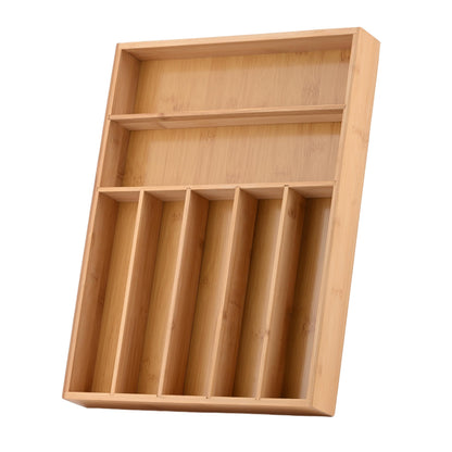 JIMMY LUCKY Wooden Silverware Organizer for Drawer, Bamboo Utensil Drawer Organizers, Kitchen Utensil Organizer Tray with 7 Storage Compartments, Flatware Organizers for Cutlery Flatware