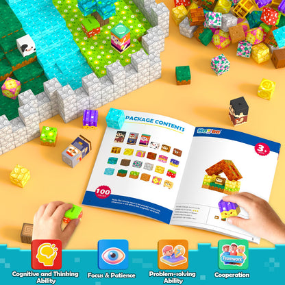 Magnetic Blocks Building Toys Games for 3 4 5 6 7 8 9 Years Old Boys & Girls Magnet STEM Sensory Toddler Kids Learning Toys Xmas Birthday Gifts for Ages 3+