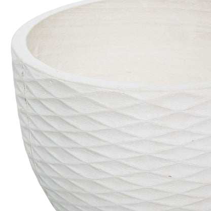 Deco 79 Ceramic Geometric Indoor Outdoor Planter Diamond Patterned Large Planter Pot with Wood Tripod Legs, Set of 2 Planters 16", 14"H, White