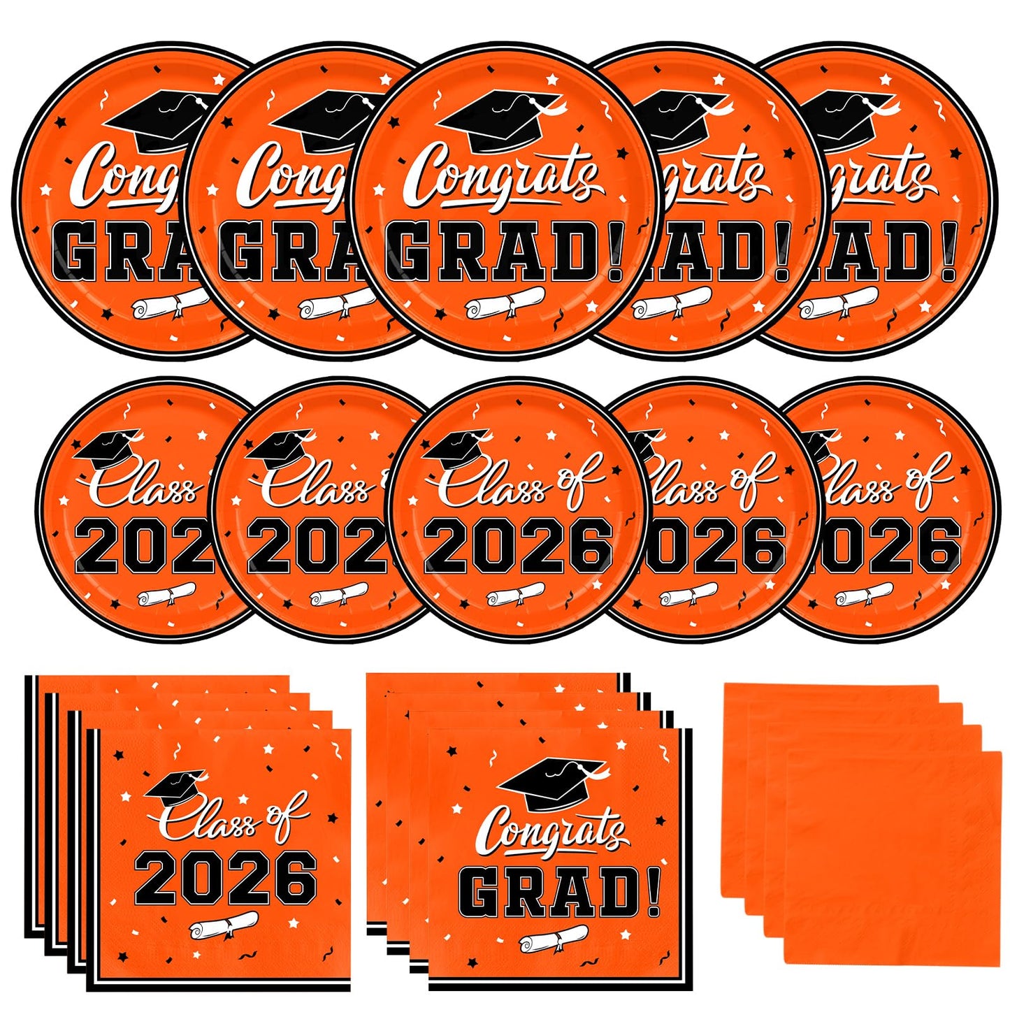 Graduation Party Plates and Napkins Gatherfun Graduation decorations 2026 Orange Disposable Paper Plates Luncheon Napkins Cocktail Napkins for Congrats Grad Party Decorations, Serve 50