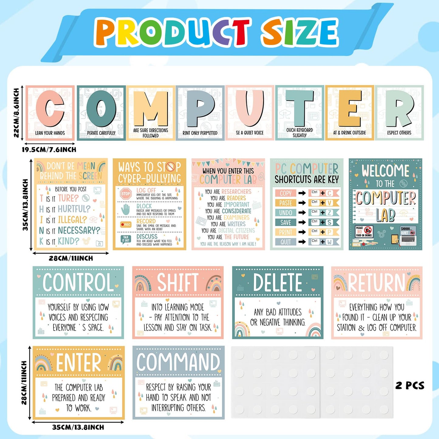 Computer Lab Poster Computer Science Posters Boho Classroom Rules Decorations Inspirational Technology Digital Keyboard Shortcuts Education Chart PC Decor Wall Art Back to School Teacher Supplies