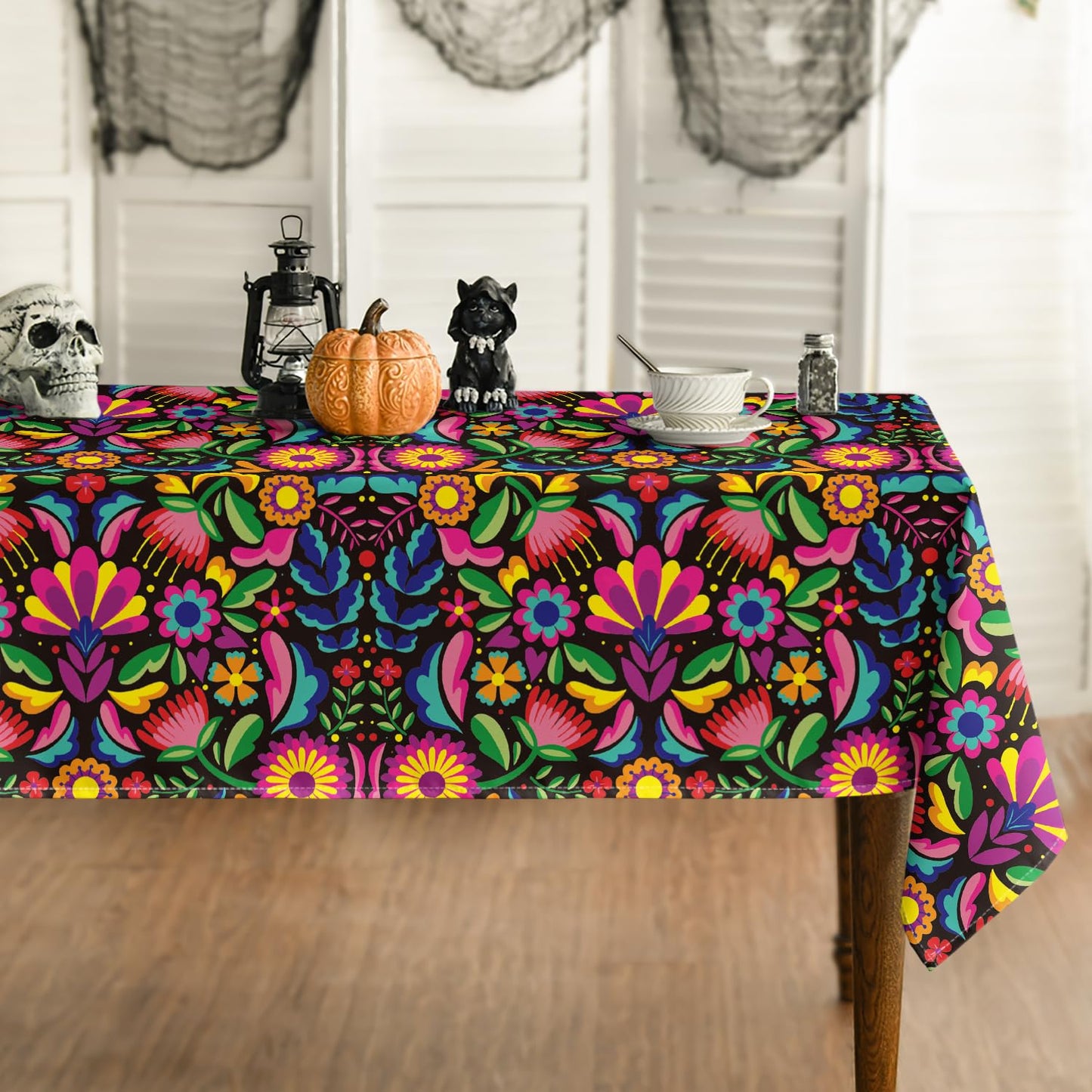 Horaldaily Mexico Tablecloth 60x84 Inch Rectangular, Halloween Cinco Dia De Los Muertos Seasonal Table Cover for Party Picnic Dinner Decor
