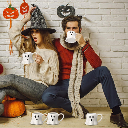 Didaey 6 Pcs Halloween Ghost Mug 11 oz Ceramic Mug Set of 6 White Ghost Coffee Cup Halloween Themed Design Cup Set for Coffee Tea Hot Chocolate Gifts Presents 4.7 x 3.5 x 3 Suitable for Microwave Use