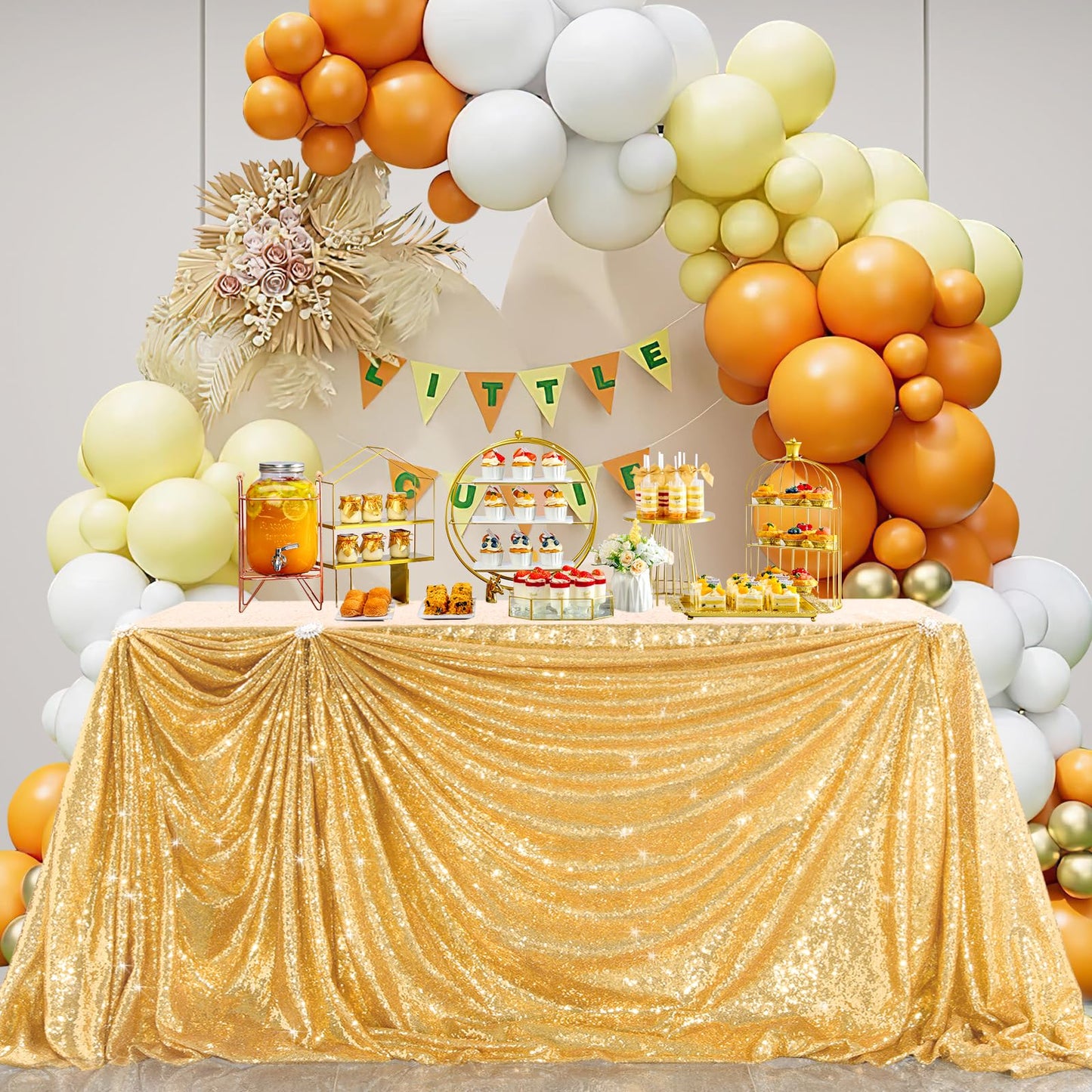 B-COOL Sparkly Drape Tablecloth Gold Tablecloths Sequin Fabric Table Cloth for Ceremony Party Halloween 50x80 Inch