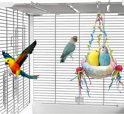 Bird Nest for Cage Bird Breeding Bed Cockatiel Snuggle Nest Parakeet Swing Bed Bird Hanging Hammock Parrot Sleeping Hut for Conure, Budgie, Lovebird, Finch, Small Pets-Pink, Large Size