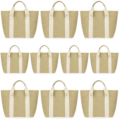 10 Pcs Straw Beach Tote Bags, Woven Handbag with Handle, Bachelorette Beach Bags, Suitable for Women Vacation & Shopping