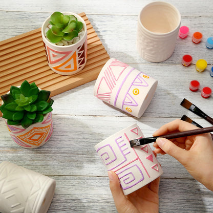 Zubebe 12 Pcs Paint Your Own Ceramic Pot Bulk Ready to Paint Ceramics Plant Pot DIY Mini Ceramic Succulent Pots in Bohemian Unfinished Pottery Mini Flower Planters Pots Painting Craft Supplies