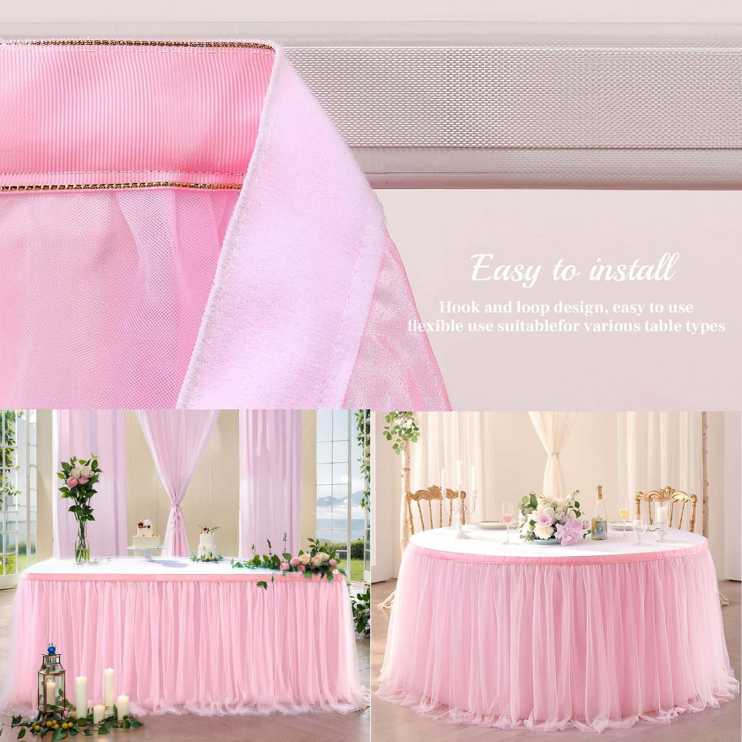 Suppromo 6ft Pink Tulle Table Skirt Baby Shower Tablecloth for Rectangle Tables or Round Tables Pink Ruffle Tutu Table Skirts Desk Skirt for Princess Girls Birthday Party Cake Dessert Decorations