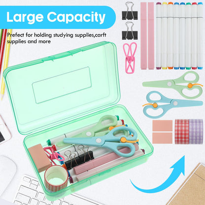 Fainne 24 Pack Pencil Boxes for School Clear Plastic Pencil Case Large Plastic Crayon Box Stackable Classroom Stationery Organizer School Supplies (Light Pink, Light Blue,Mint Green)