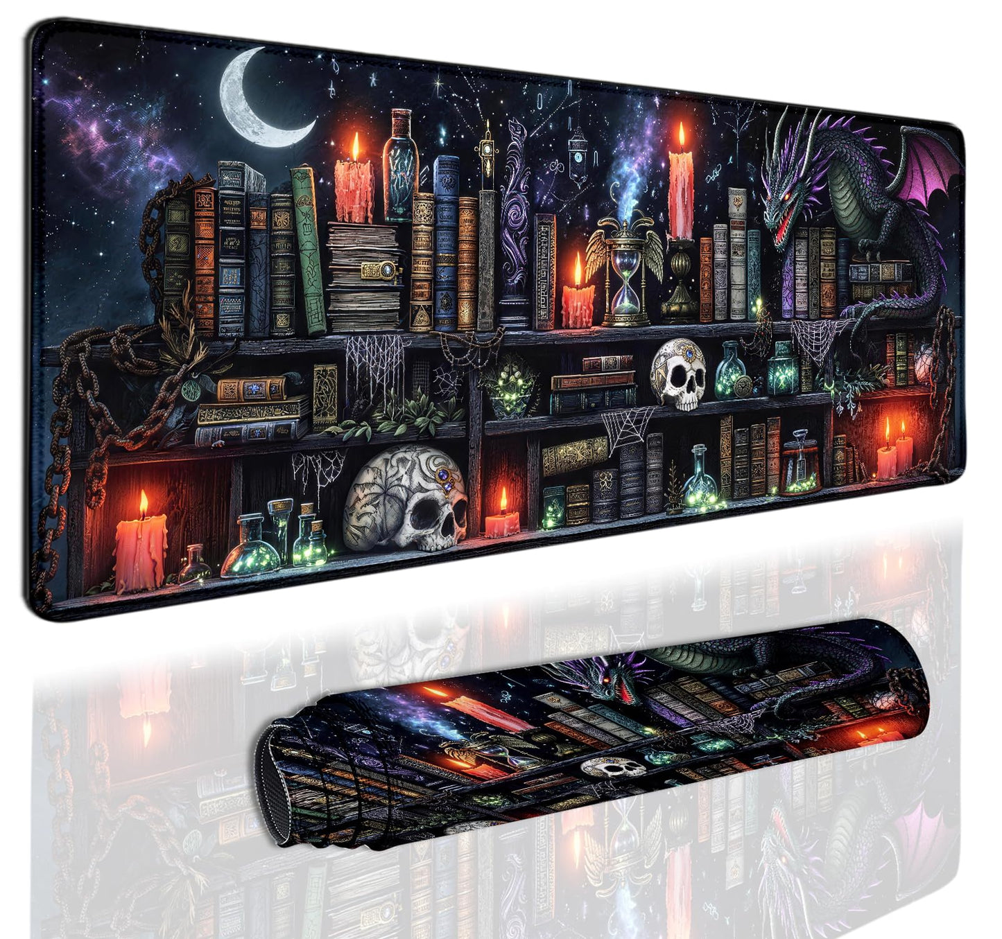 Extended Gaming Mouse Pad 31.5 x11.8 inch, Large Non-Slip Rubber Desk Mat for Gamers, Waterproof Smooth Surface for Precise Mouse Control, Washable Computer Keyboard Pad (Gothic Dark Library)