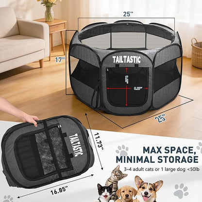 Portable Pet Playpen for Small Dogs & Cats, Foldable Puppy Safety Pen with Removable Zipper Top, Breathable Mesh Dog Delivery Room, Indoor Isolation Cage for Kittens/Rabbits (Dark Grey, Small)
