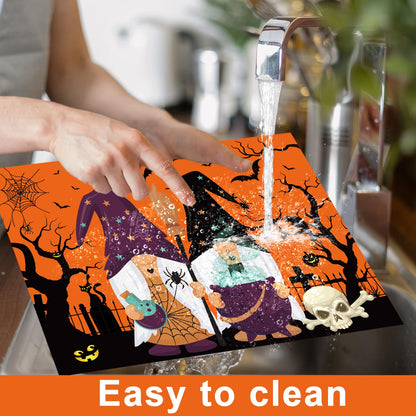 Halloween Plastic Placemats Set of 6 Table Mats Kitchen Decor Wipe Clean Washable Orange Halloween Place Mats for Indoor Outdoor Heat Resistant Kitchen Dining Table