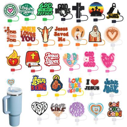30 Pack Jesus Straw Covers Cap for Tumblers, 10mm Cute Dust-Proof Straw Topper for Water Bottles Stanley Cups Accessories Gifts For Women Party Favors