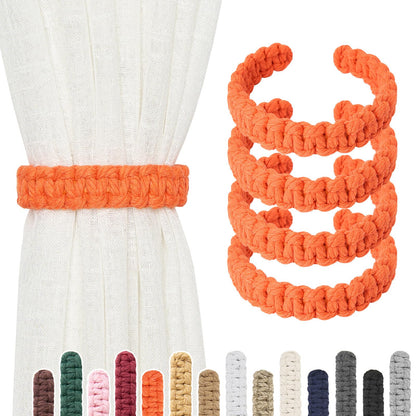 NICEEC 4 Pack Natural Cotton Rope Curtain Tiebacks Farmhouse Rustic Style Decorative Drape Tie Backs Handmade Braided Curtain Holdbacks for Home & Office Sheer/Light Weight Drapery (C-Orange-S)