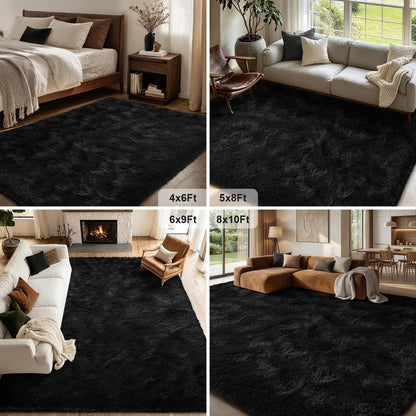 FinRèc 8x10 Feet Area Rugs for Living Room Bedroom, Fluffy Shaggy Large Rug, Non-Slip Soft Black Fuzzy Rugs for Nursery Kids Room Dorm Room Home Decor, Indoor Plush Floor Carpet