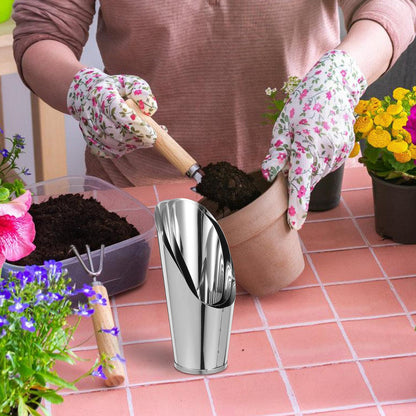 OATIPHO 3pcs Stainless Steel Soil Scoop Set Garden Bucket Shovels for Bonsai Succulents Planting Gardening Hand Tools with Large Medium Small Cups