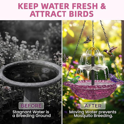 Solar Fountain for Bird Bath, Hanging Cascade Water Feature for Outdoor Garden & Yard Decor, Creates a Relaxing Flow that Attracts Birds (Purple(XL))