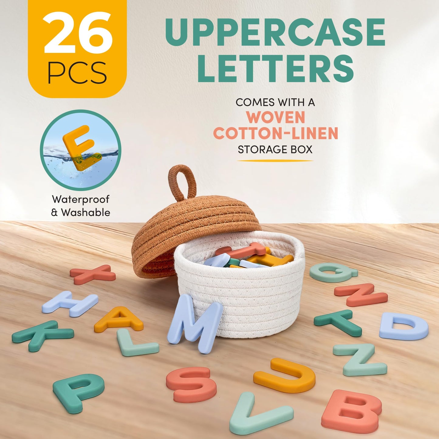 JoyCat Silicone Alphabet Magnetic Letters, 26 Uppercase ABC Fridge Magnets for Toddlers & Kids 3+, Preschool Learning Refrigerator Toy Set, Birthday Gifts for Boys Girls (Subtle Color)