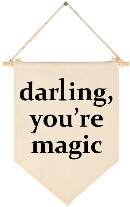 Darling You're Magic - Canvas Hanging Pennant Flag Banner Wall Sign Decor Gift for Nursery Baby Kids Girl Boy Teen Bedroom Playroom Decor- Birthday Christmas Gift