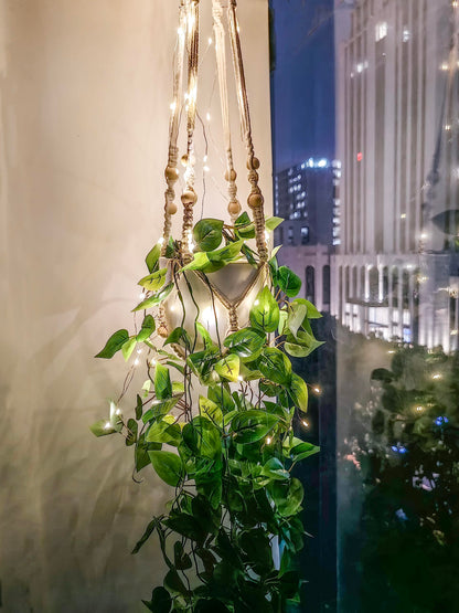 Comtelek Fake Hanging Plants with Lights Artificial Plants for Home Decor Macrame Plant Hanger with Fake Vines Faux Hanging Planter for Wall Ceiling Bedroom Bathroom Kitchen Office Boho Decor Indoor