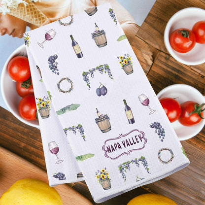 JNIAP Napa Valley Kitchen Towel Wine Glass and Vineyard Towel Napa Valley Lovers Gifts Napa Valley Theme Gifts (Napa Valley kt)