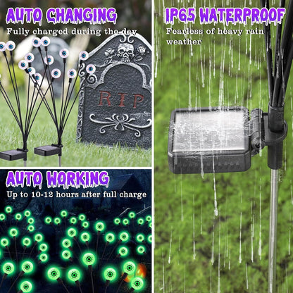 ASMAD Halloween Decorations Outdoor Solar Scary Eyeball Lights, 8Pack 64LEDs Green Eyeball Swaying Firefly Light, Waterproof Halloween Path Lights for Garden/Yard/Patio/Party Decor