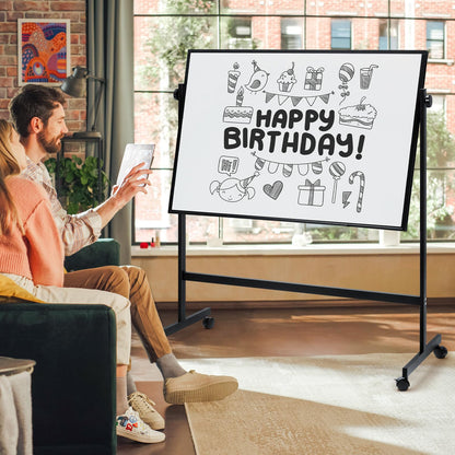 DUMOS Rolling Whiteboard Double Sided 46 x 32 Inches, Magnetic White Board Dry Erase on Wheels, Dry Erase Board with Stand for School, Office and Home, Silver Aluminium Frame, Black