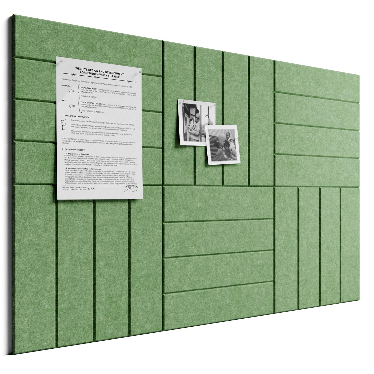 Bumusty Large Cork Board Alternative-36 x 24" Felt Bulletin Board Tiles, with 30 Pushpins, 40 Adhesive Tabs, Bold-Stripe 6-Pack, Cork Boards for Office Push Pin Board Felt Board-Moss Green