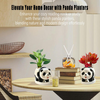 KEEPPACE 2PC Panda Bamboo Planter Pots-5.7‘‘ Ceramic Animal Planters | Succulent Pots & Drainage Tray-Lucky Bamboo Plant Pots Flower Pots Indoor-Air Plants-Cactus Planters-Garden Home Decor