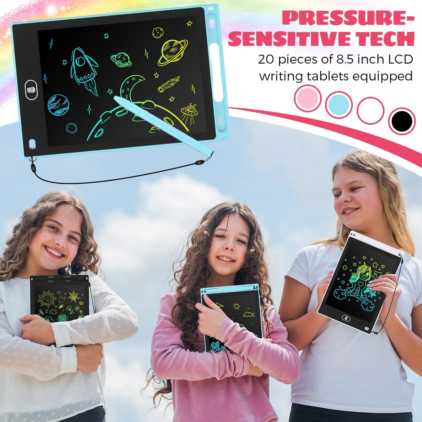 Zhehao 20 Pack LCD Writing Tablet for Kids: 8.5 Inch Colorful Drawing Doodle Boards - Reusable Erasable Doodle Board Educational Learning Toys Gifts for Toddlers Ages 3-8 Party Favors(Pastel,Cute)