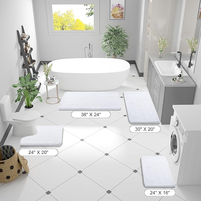 OLANLY Bathroom Runner Rugs 44x24, Extra Soft Absorbent Chenille Bath Rugs, Rubber Backing Quick Dry, Machine Washable Long Bath Mats for Bathroom Floor, Tub and Shower, Home Decor Accessories, White