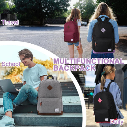 VASCHY Backpack for Teen Girls, Unisex Classic Water Resistant School Backpack Fits 15Inch Laptop (Black Purple)