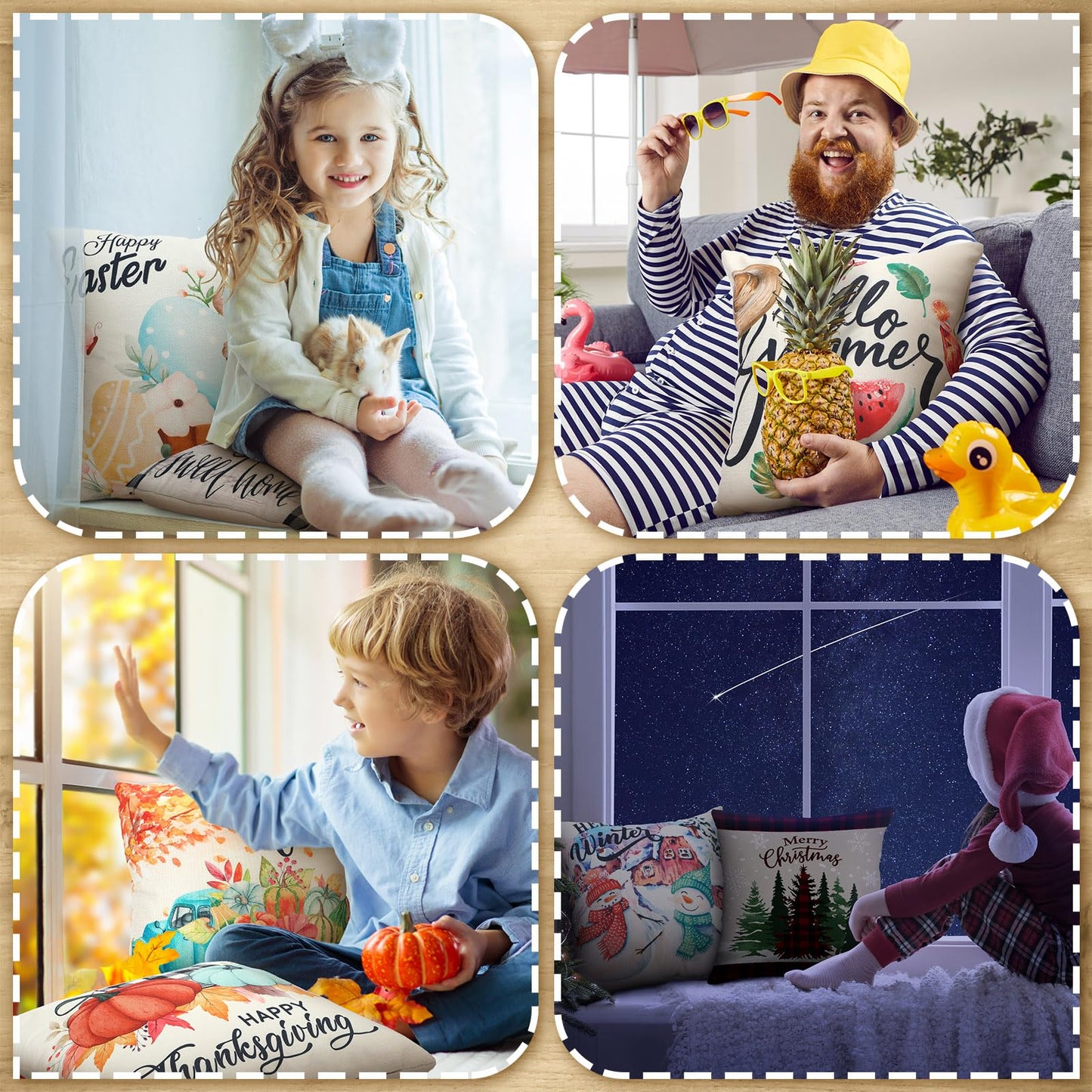 Newwiee 12 Sets Holiday Pillow Covers 18 x 18 Inch Easter Spring Seasonal Throw Pillow Covers Square Canvas Pillowcase for Spring Summer Home Office Farmhouse Bench Couch Holiday Sofa Decor(Classic)