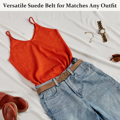 JIEDE Suede Women's Belt Fashion Brown Waist Belt for Women Adjustable Ladies Skinny Belts for Jeans Pants Dress (Brown01Suede-width 28mm, S - Fits Waist 30''-34'')