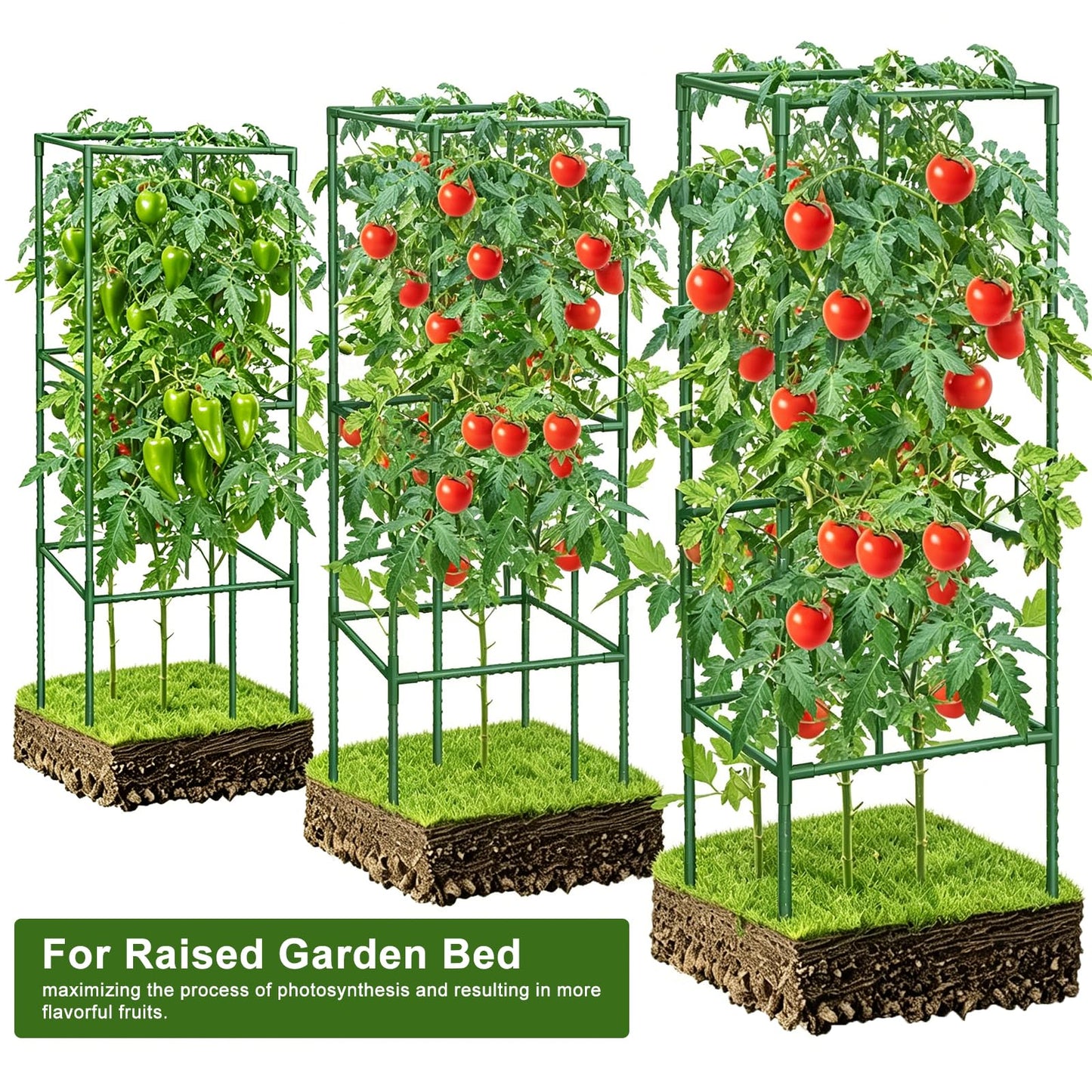 3 Pack Tomato Cages with Clips & Garden Wire, Outdoor Heavy Duty Steel Square Tomato Plant Support Stakes Garden Trellis for Climbing Plants Vegetables Flowers Fruits (41.5 Inch)