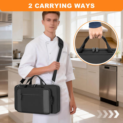 YARWO Chef Knife Bag with 20-Pockets, Professional Knife Sheath Storage Case with Shoulder Strap and Top Handle, Cooks & Culinary Tools Organizer Holder for Kitchen Travel Cooking Utensils (Bag Only)