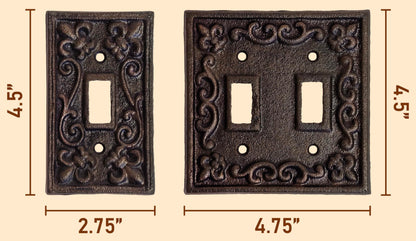 Lulu Decor, Fleur De Lis Cast Iron Switch Plate in antique rustic brown finish, perfect for any room or office space.