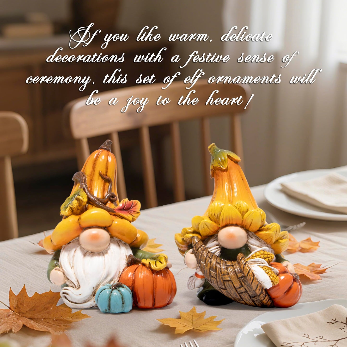 Hodao Fall Decorations for Home, 2 Pcs Thanksgiving Gnome Figurines Resin Autumn Pumpkin Gnomes Statues, Cute Fall Thanksgiving Decor for Home Table Shelf, Perfect Fall Gift for Family Friends