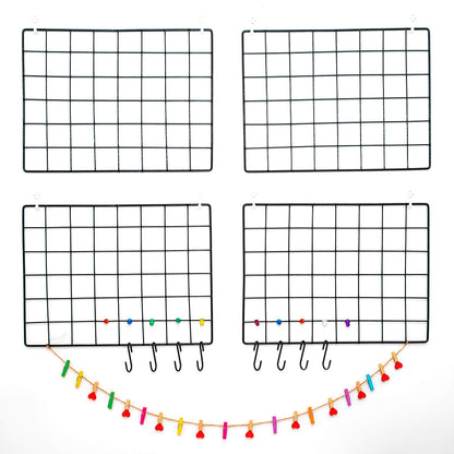 ODOXIA 4-Pack Wire Wall Grid Panel | Photo Grid Wall Decor | Metal Board for Hanging Pictures | Black Wire Organizer for Home, Office & Kitchen | Panel for Display & Storage