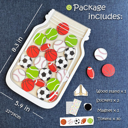 Magnetic Reward Jar for Kids, Classroom Reward System, Star Reward Jar, Incentive Good Behavior Responsibility Chart, Potty Training Rewards, Behavior jar for Boys Girls (Sports)