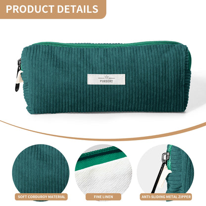 Purbert Pencil Bag Pen Case, Soft Corduroy Small Pencil Pouch Organizer with Zipper, Cute Pencil Case Pouch Stationery for Girls and Boys – Dark Green