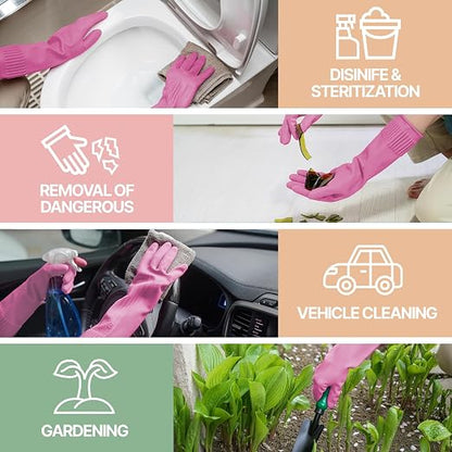 DABOGOSA Mamison 2 Pairs Reusable Waterproof Household Dishwashing Cleaning Rubber Gloves, Non-Slip Kitchen Glove (Pink, XL (Pack of 2))