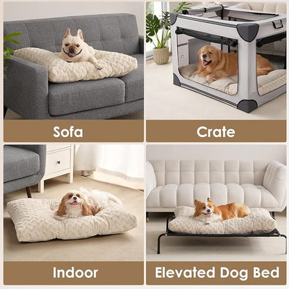 EHEYCIGA Washable Large Dog Bed for Crate 35x23 Inch, Kennel Pad for Dogs Up to 45 lbs, Plush and Comfy Pet Sleeping Mat, Beige