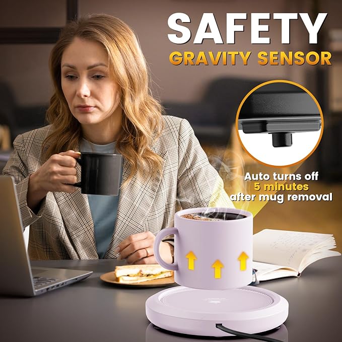 Fast Heating Mug Warmer - 4 Temp Settings & 1-12H Timer, Coffee Cup Warmer Plate for Desk Auto Shut Off, Ideal Beverage Warmer Gift for Coffee, Tea, Milk (Purple)