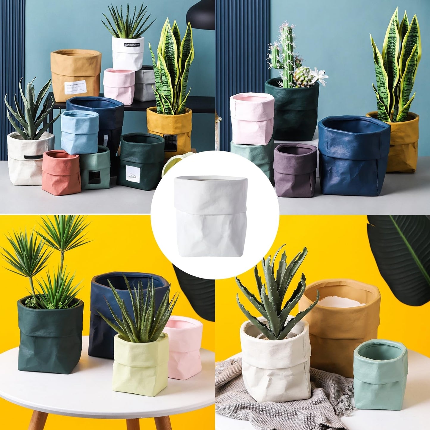 Boxonly Indoor Plant Pot, 6.7 Inch (Large) Ceramic Planter with Drainage Hole and Mesh Pad – Modern Decorative Flower Pot with Attached Saucer, Perfect for Home and Office, Deep Blue