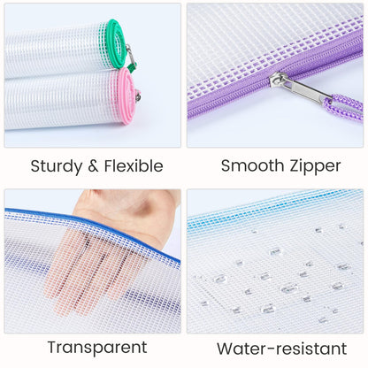 Sooez 24 Pack Mesh Zipper Pouch with Sticky Labels, A4 Mesh Bags, Sturdy Letter Size File Folders Organizer, Office School Classroom Teacher Supplies, Toy Storage Bag Board Game Puzzles Organization
