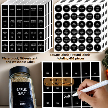 MISTGLAS Spice Jars with Labels - 24 Glass Spice with Shaker Lids & Airtight Plastic Caps - 4oz Complete Seasoning Containers Organizer Set for Cabinet, Drawer & Rack (Black)